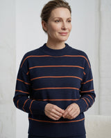 Women's Striped Mock Neck Sweater — Dark blue