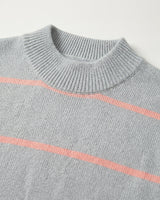 Women's Striped Mock Neck Sweater — Grey