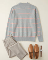 Women's Striped Mock Neck Sweater — Grey