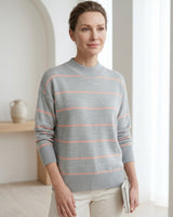 Women's Striped Mock Neck Sweater — Grey