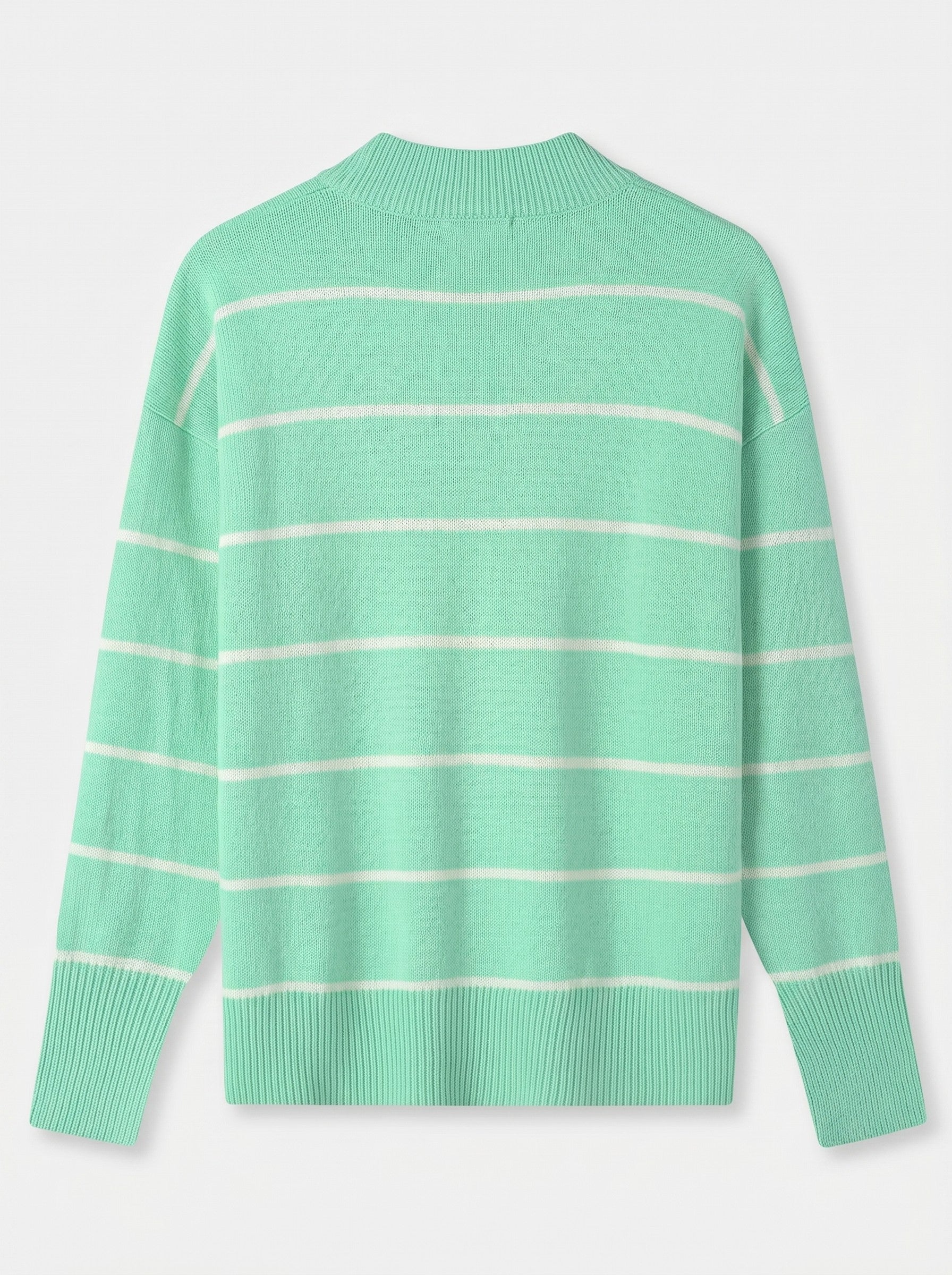 Women's Striped Mock Neck Sweater — Light Green