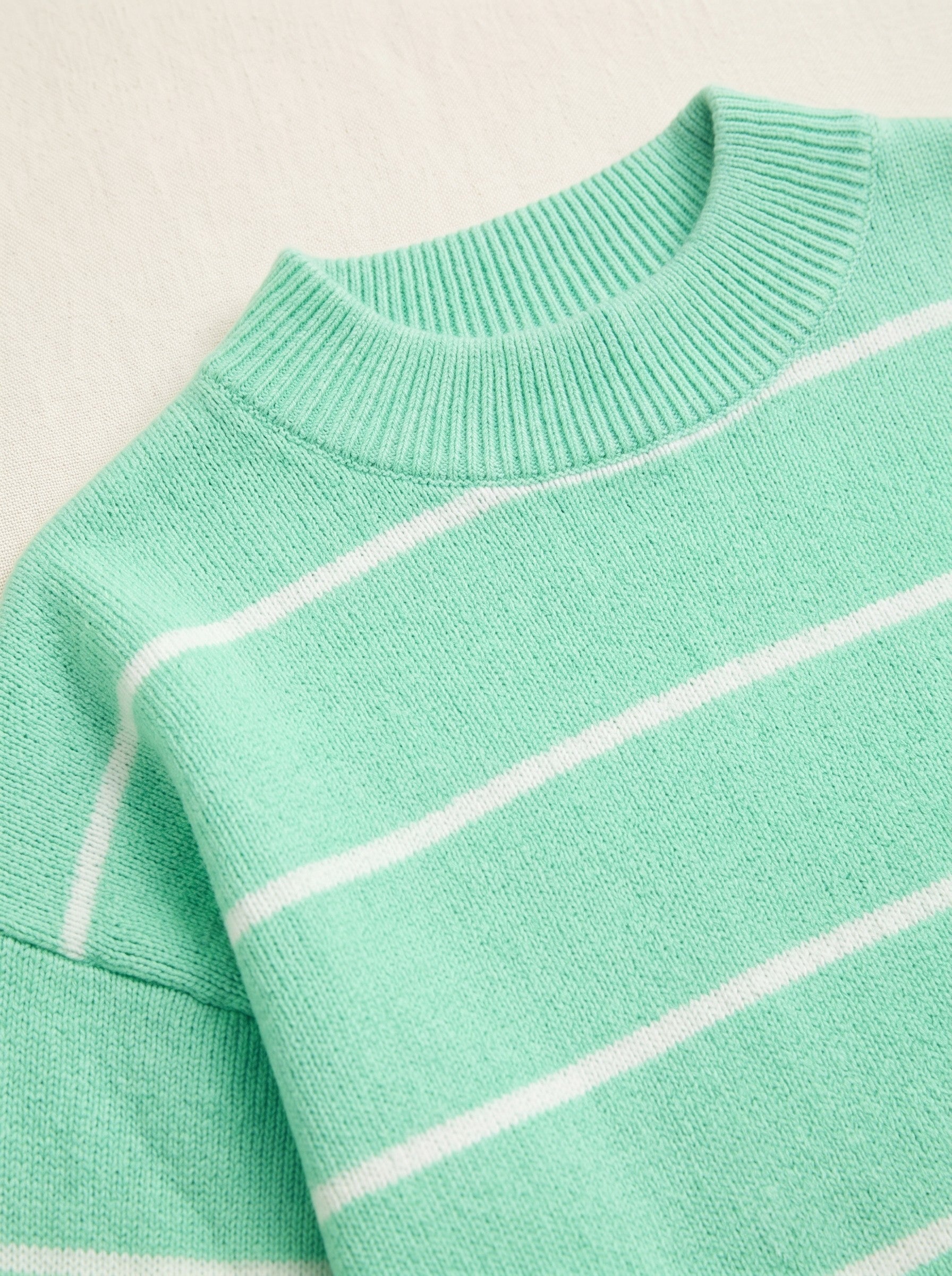 Women's Striped Mock Neck Sweater — Light Green