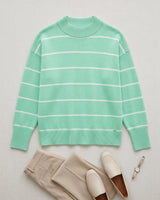 Women's Striped Mock Neck Sweater — Light Green