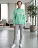 Women's Striped Mock Neck Sweater — Light Green