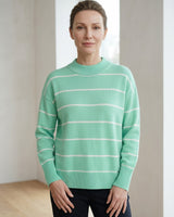 Women's Striped Mock Neck Sweater — Light Green