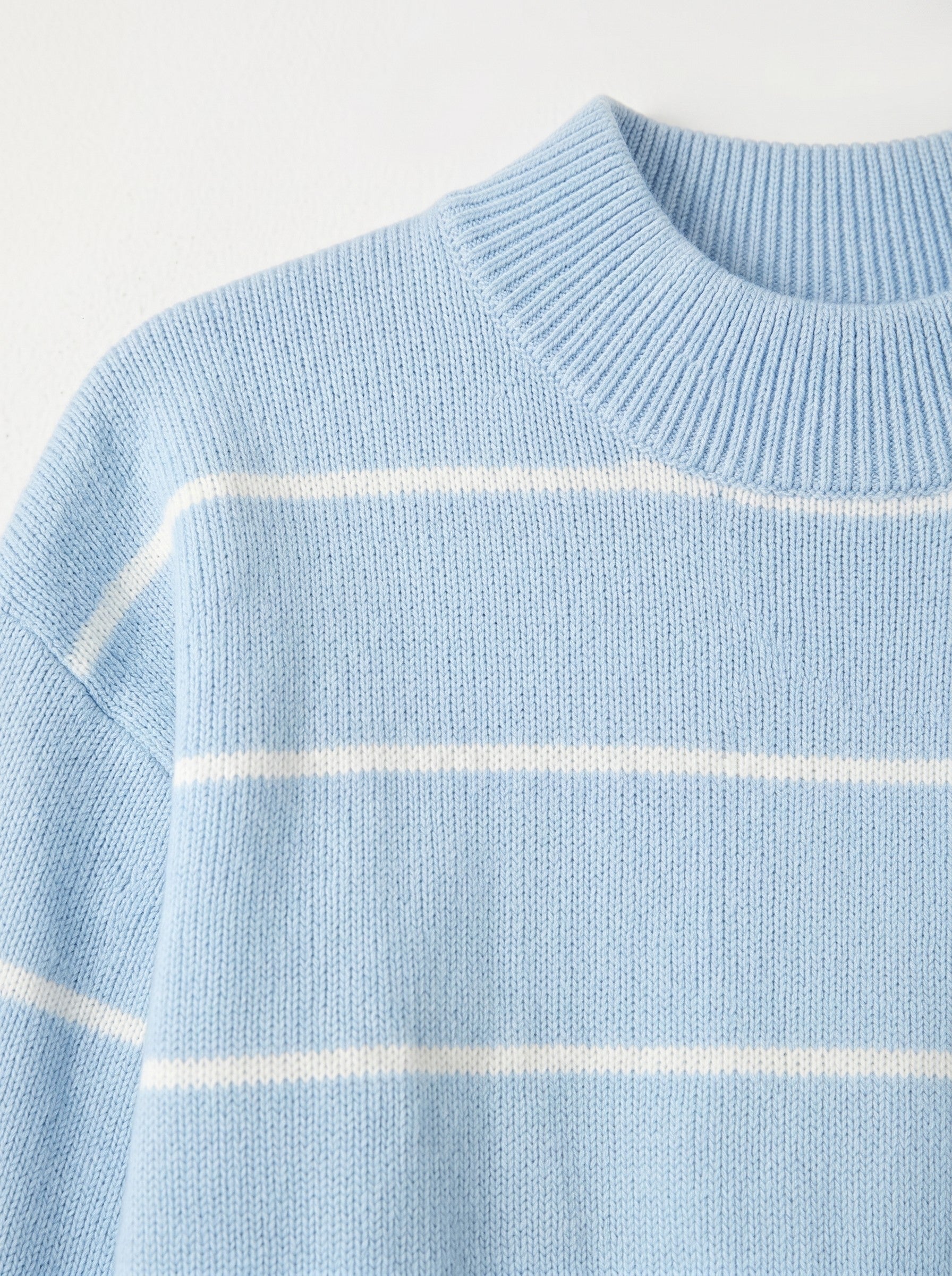 Women's Striped Mock Neck Sweater — Light blue