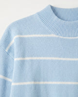 Women's Striped Mock Neck Sweater — Light blue