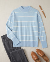 Women's Striped Mock Neck Sweater — Light blue
