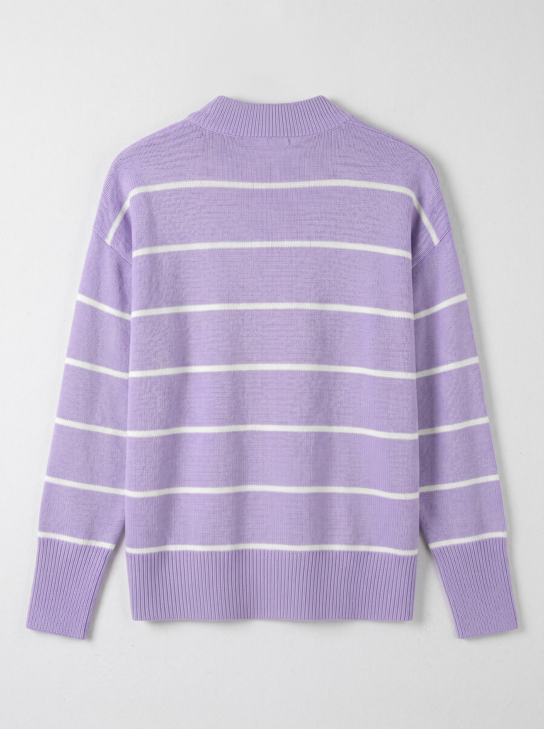 Women's Striped Mock Neck Sweater — Purple