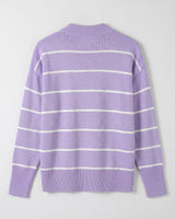 Women's Striped Mock Neck Sweater — Purple