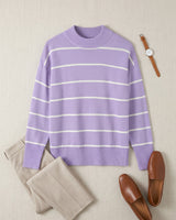 Women's Striped Mock Neck Sweater — Purple