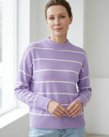 Women's Striped Mock Neck Sweater — Purple