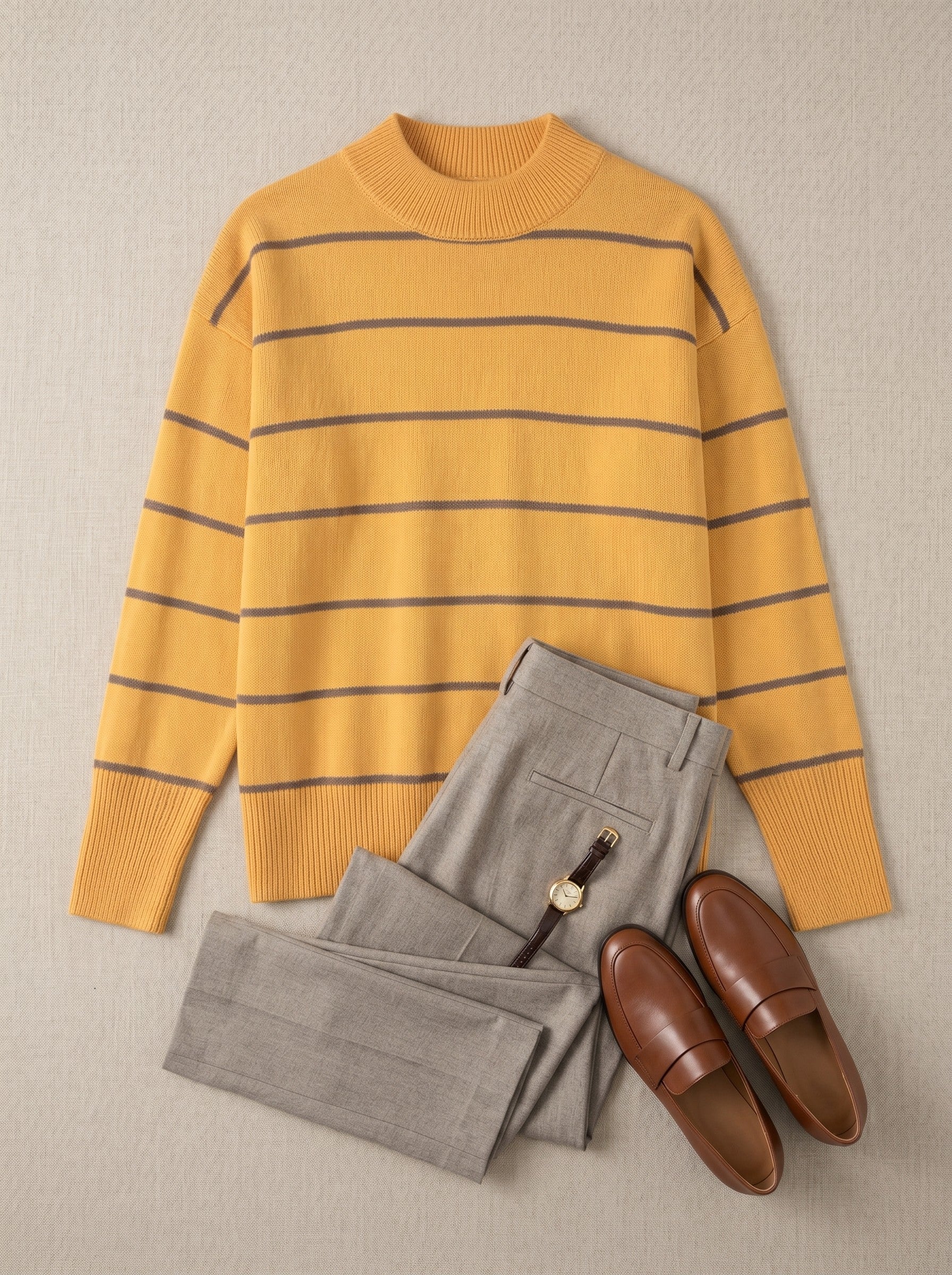 Women's Striped Mock Neck Sweater — Yellow