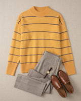 Women's Striped Mock Neck Sweater — Yellow