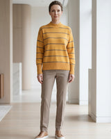 Women's Striped Mock Neck Sweater — Yellow