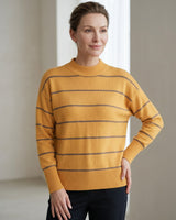 Women's Striped Mock Neck Sweater — Yellow