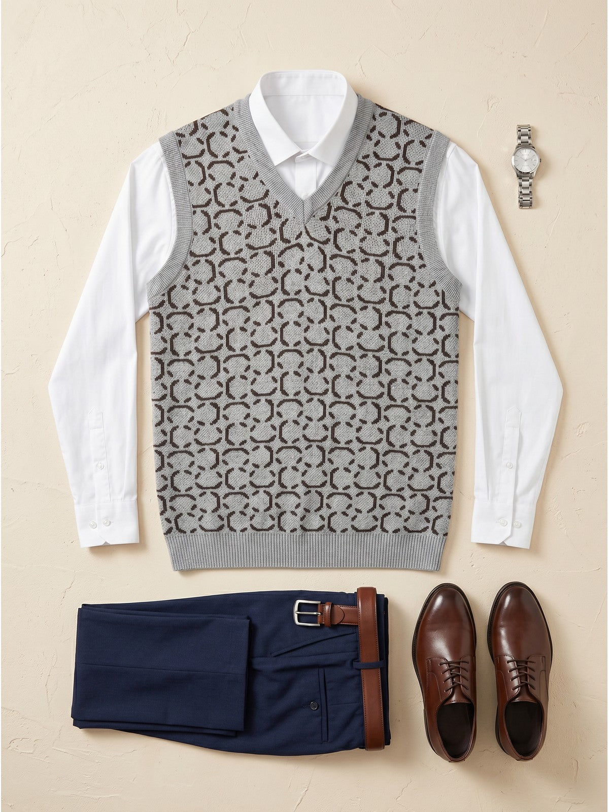 ZHILIFS | Men's Grey V-Neck Sweater Vest — Grey