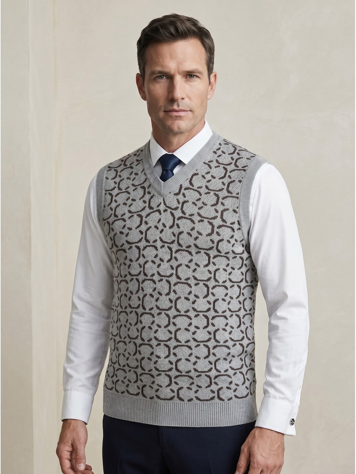 ZHILIFS | Men's Grey V-Neck Sweater Vest — Grey