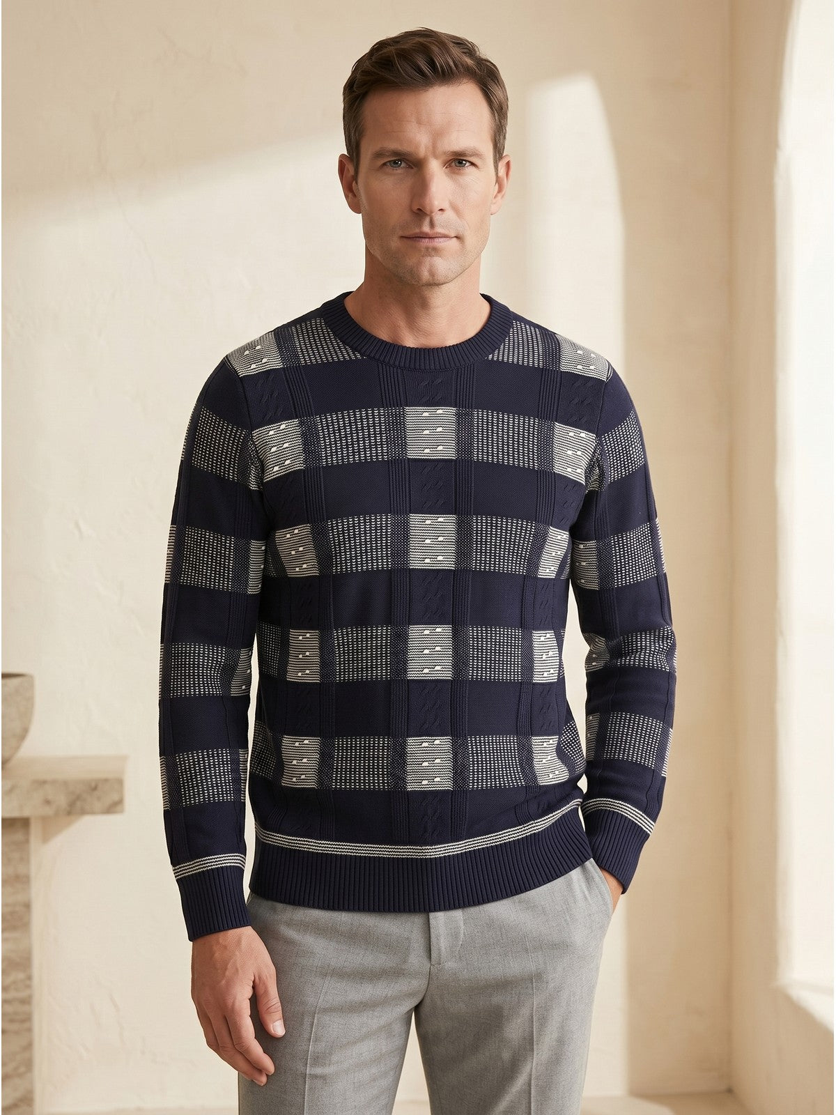 ZHILIFS | Men's Dark Blue Crew Neck Pullover — Dark Blue