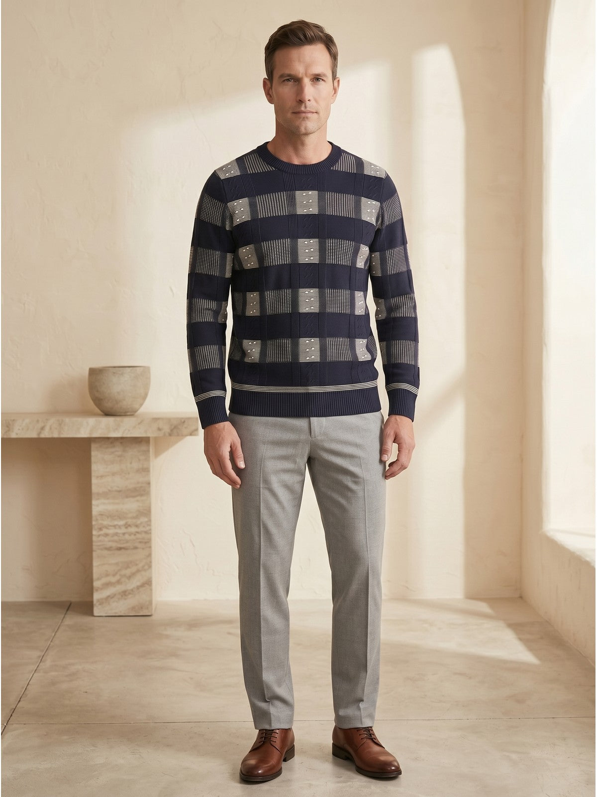 ZHILIFS | Men's Dark Blue Crew Neck Pullover — Dark Blue