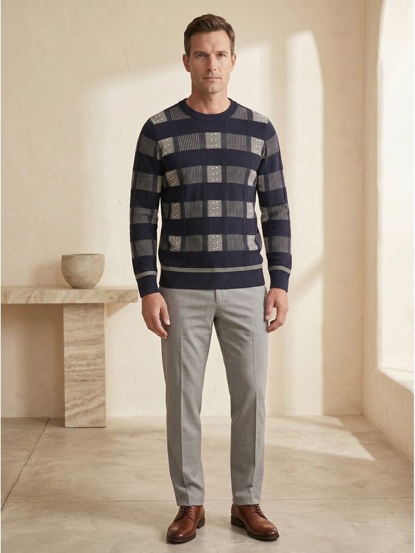ZHILIFS | Men's Dark Blue Crew Neck Pullover