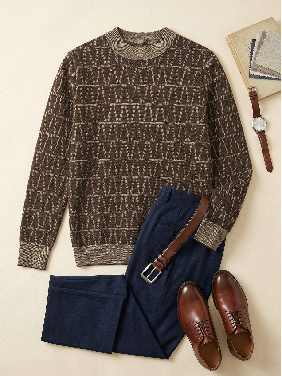 ZHILIFS | Men's Brown Crew Neck Pullover — Brown