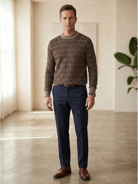 ZHILIFS | Men's Brown Crew Neck Pullover