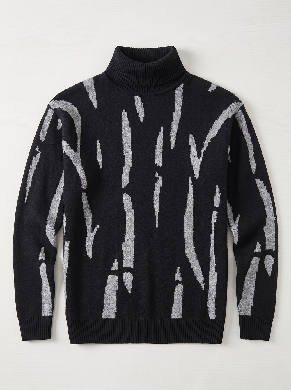 ZHILIFS | Men's Patterned Turtleneck Pullover — Black