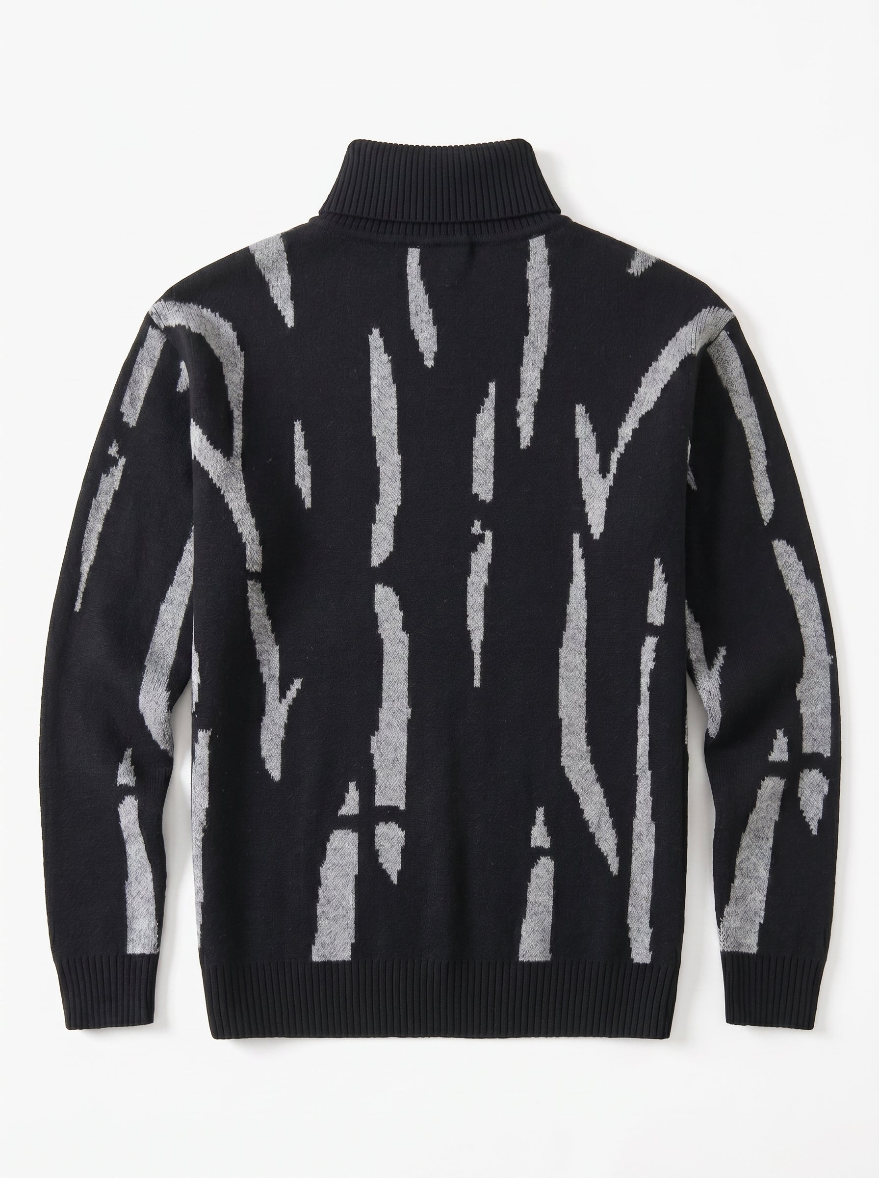 ZHILIFS | Men's Patterned Turtleneck Pullover — Black