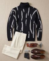 ZHILIFS | Men's Patterned Turtleneck Pullover — Black