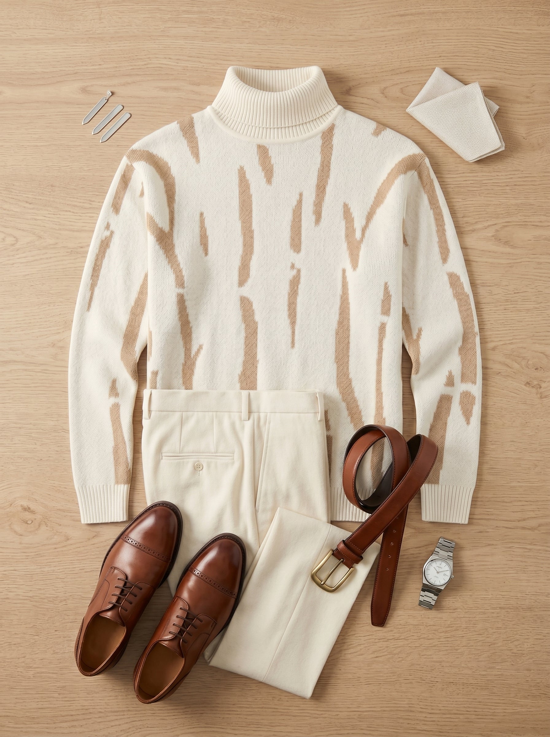 ZHILIFS | Men's Patterned Turtleneck Pullover — White
