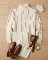 ZHILIFS | Men's Patterned Turtleneck Pullover — White