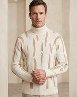 ZHILIFS | Men's Patterned Turtleneck Pullover — White