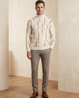 ZHILIFS | Men's Patterned Turtleneck Pullover — White