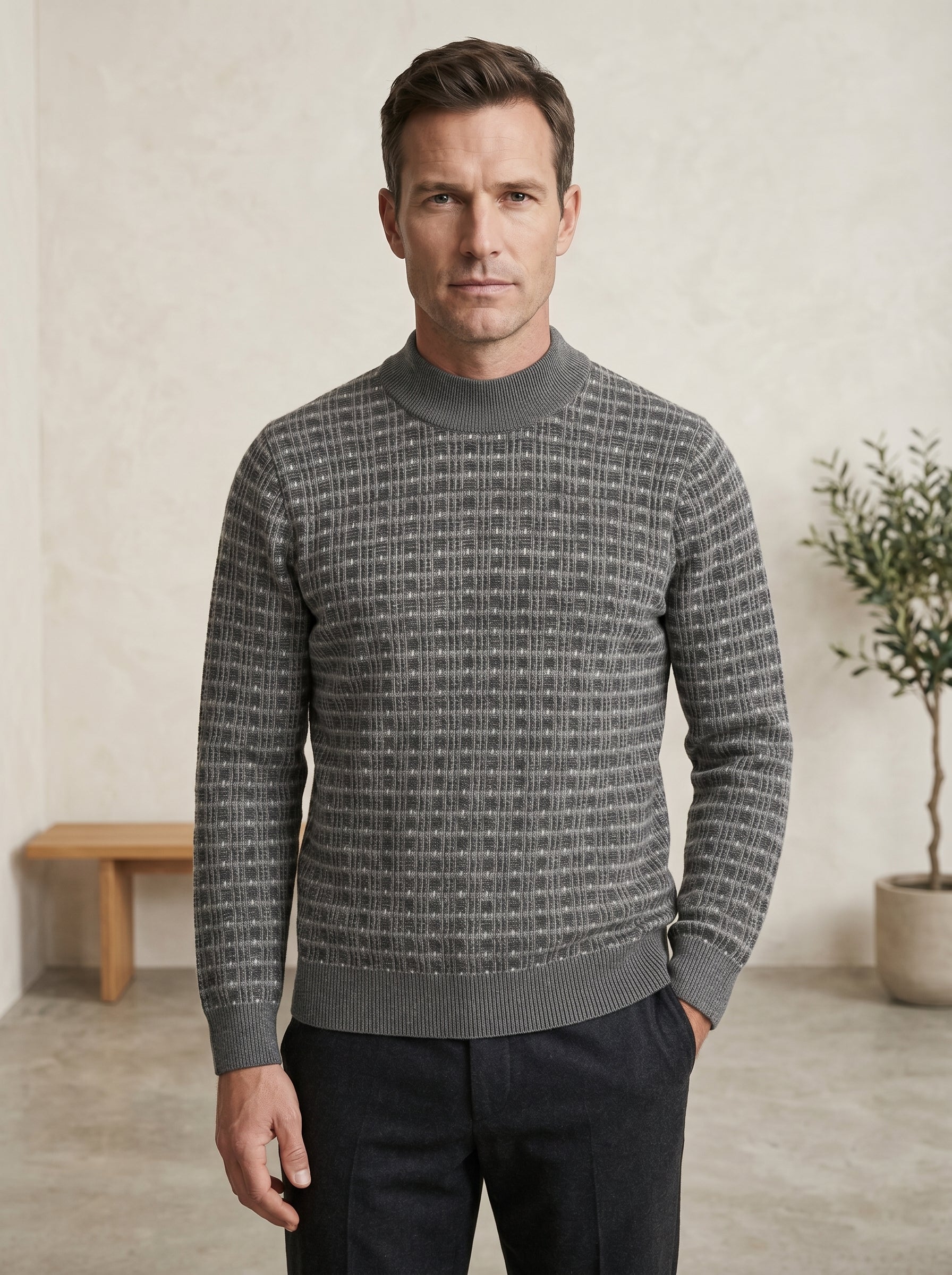 ZHILIFS | Men's Dark Grey Mock Neck Pullover — Dark Grey