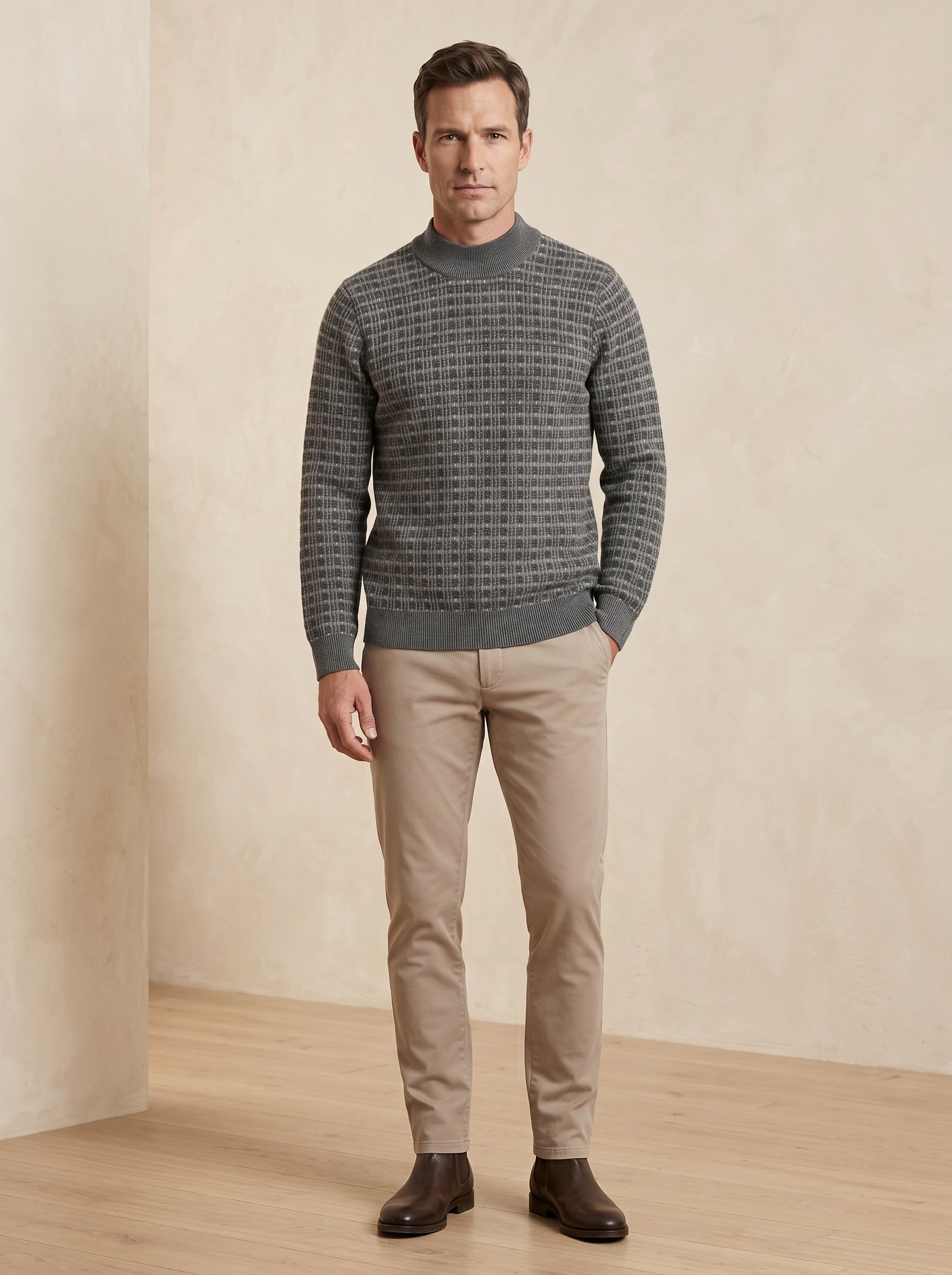 ZHILIFS | Men's Dark Grey Mock Neck Pullover — Dark Grey