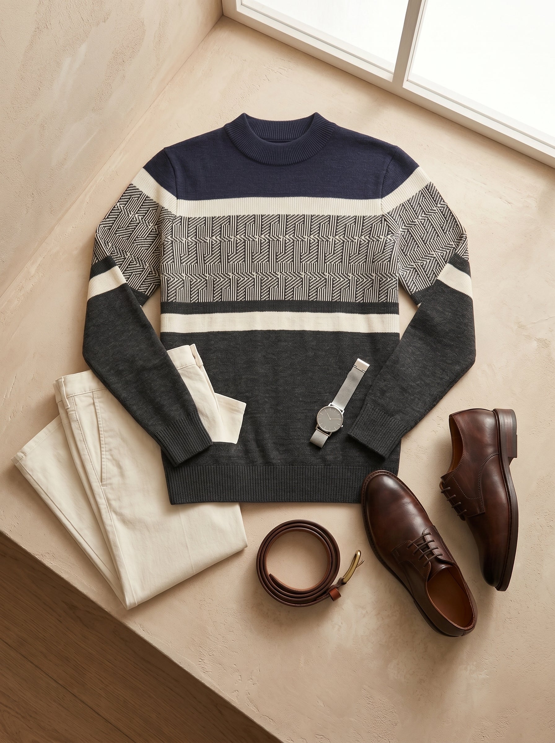 ZHILIFS | Men's Navy Mock Neck Pullover — Navy