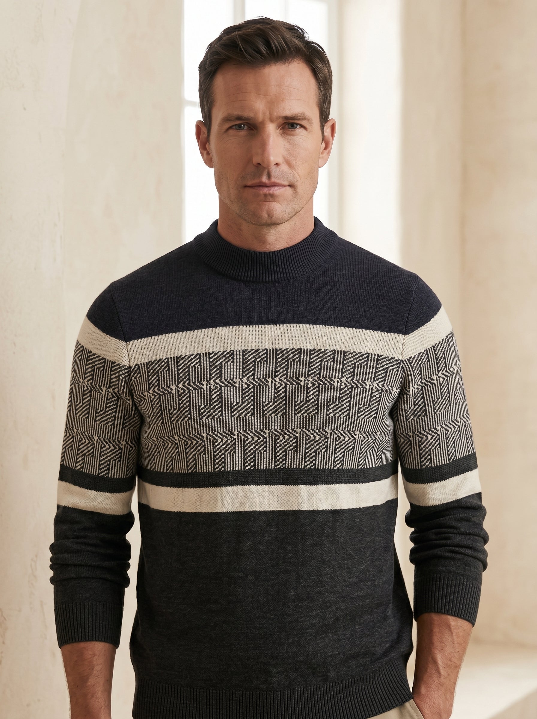 ZHILIFS | Men's Navy Mock Neck Pullover — Navy