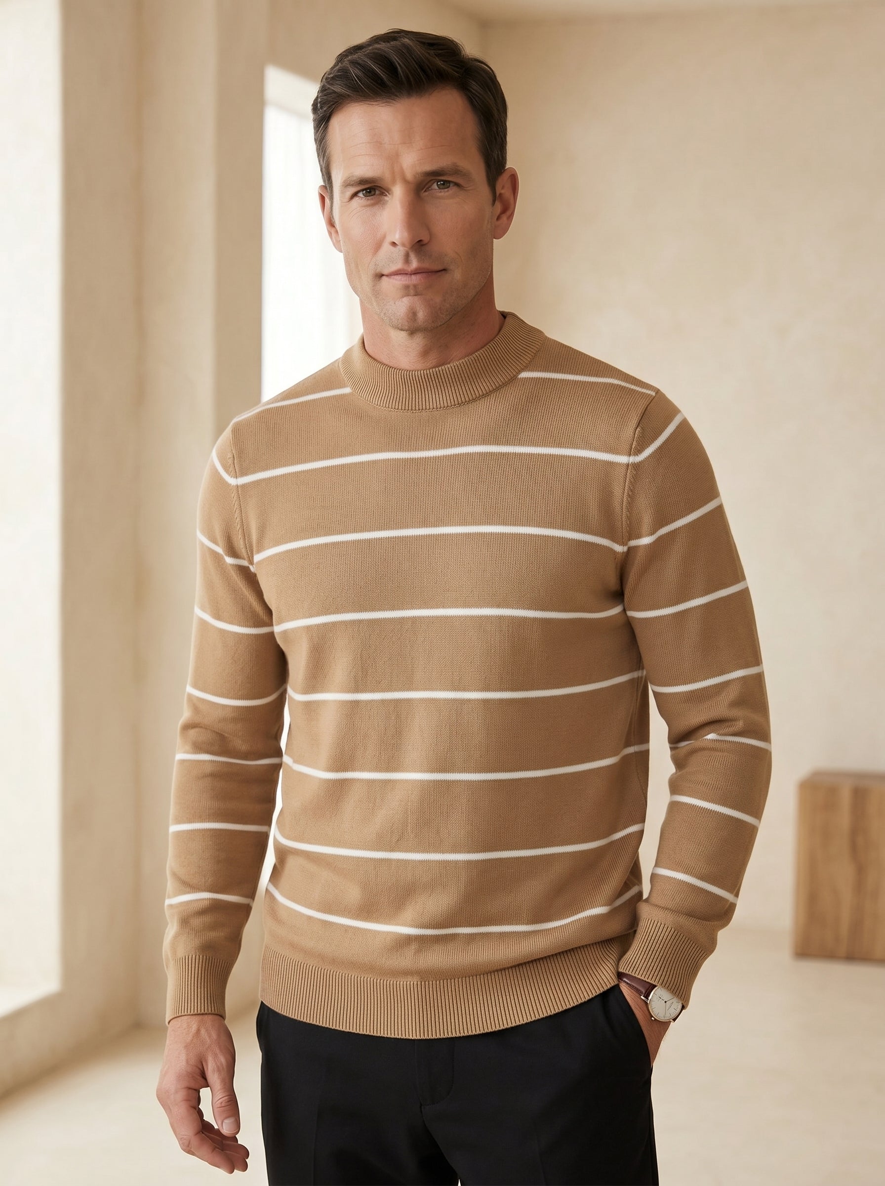 ZHILIFS | Men's Brown Mock Neck Pullover — Brown