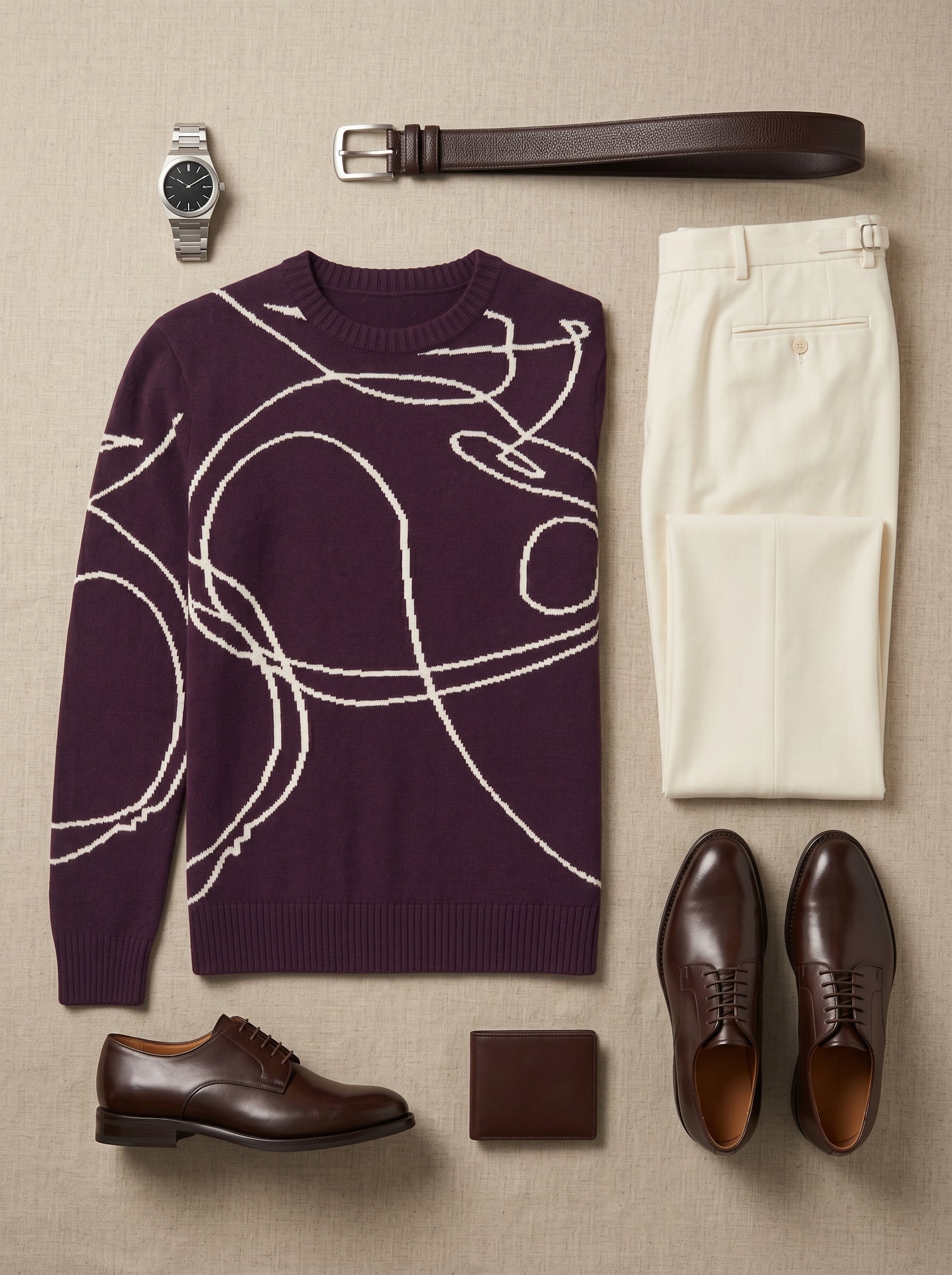 ZHILIFS | Men's Patterned Crew Neck Pullover — Purple