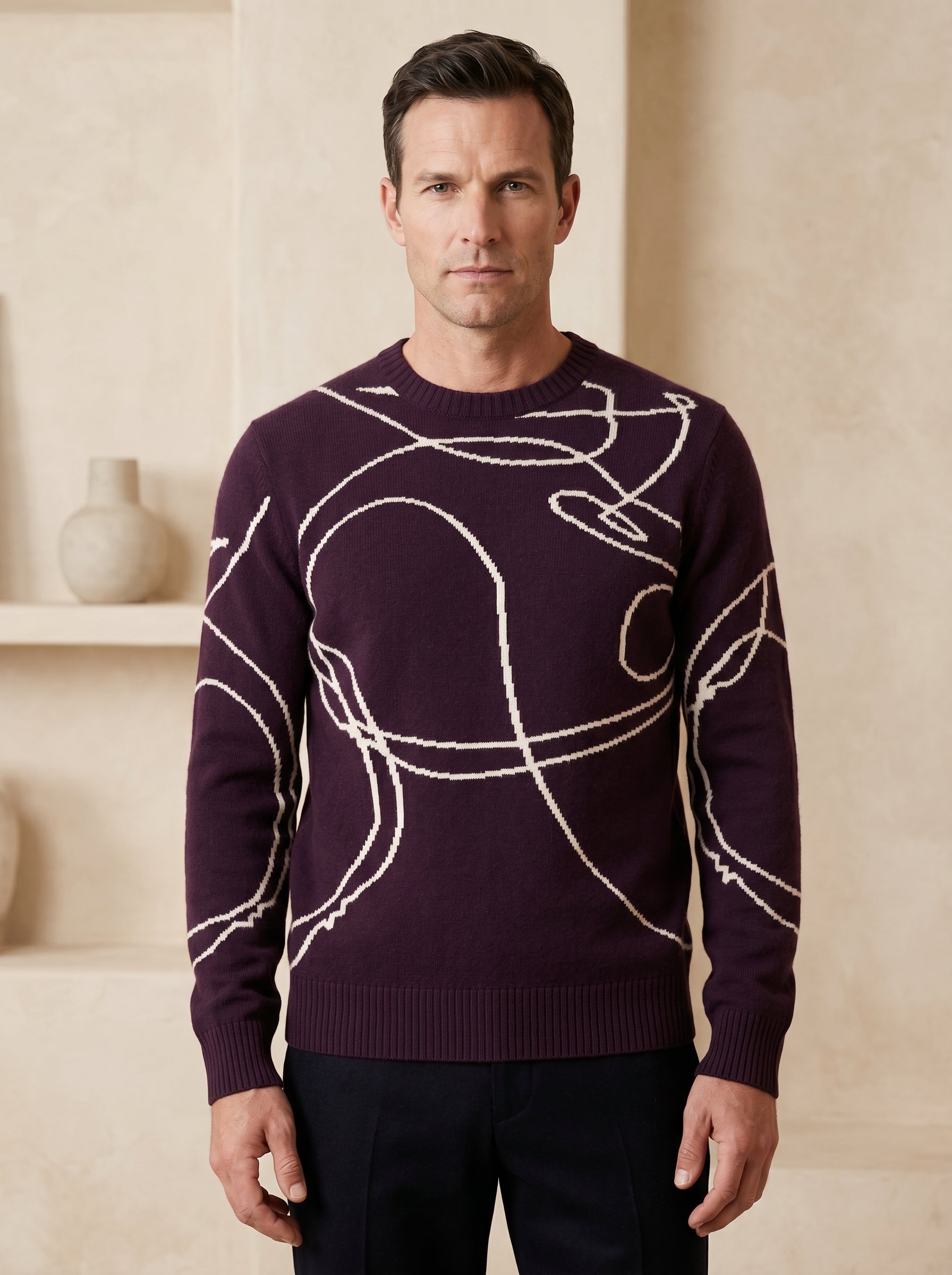 ZHILIFS | Men's Patterned Crew Neck Pullover — Purple