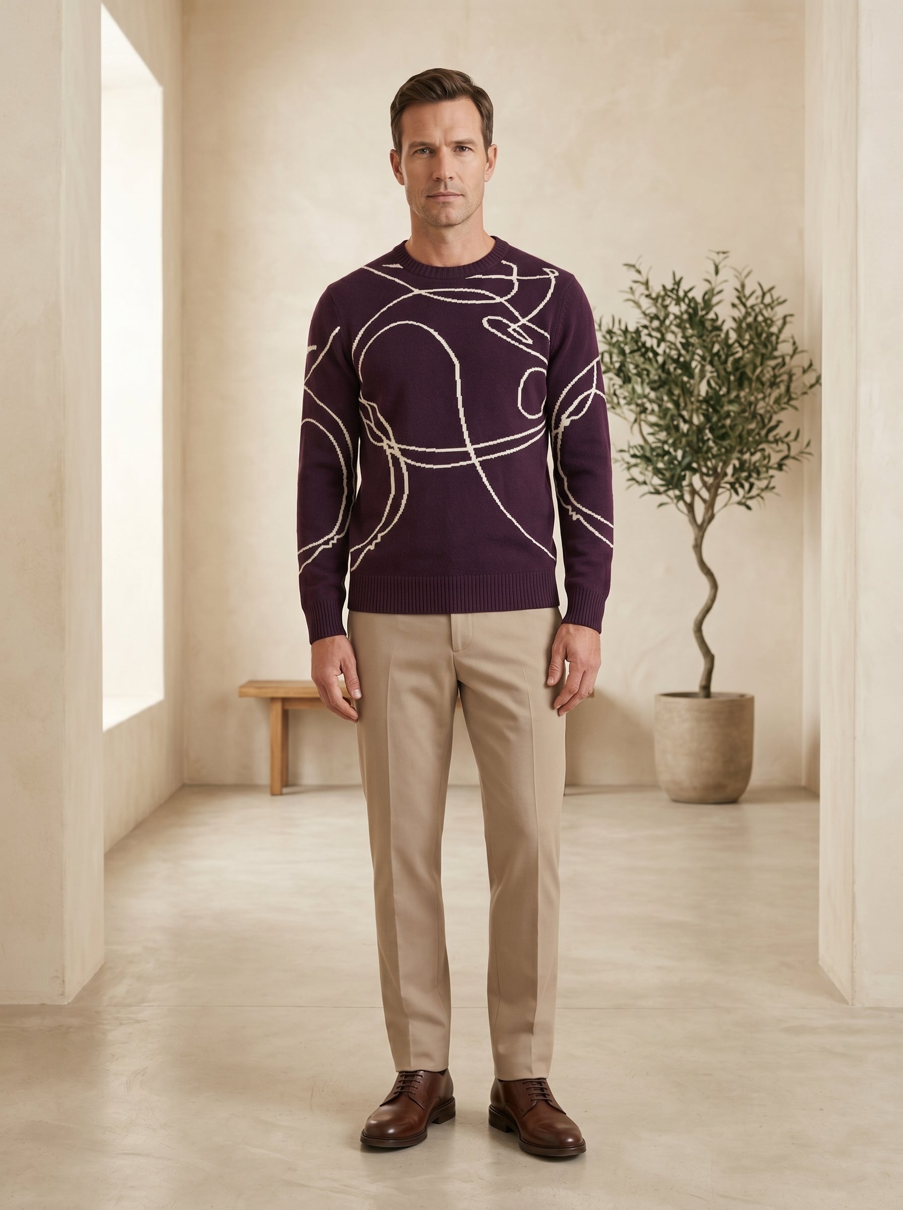 ZHILIFS | Men's Patterned Crew Neck Pullover — Purple