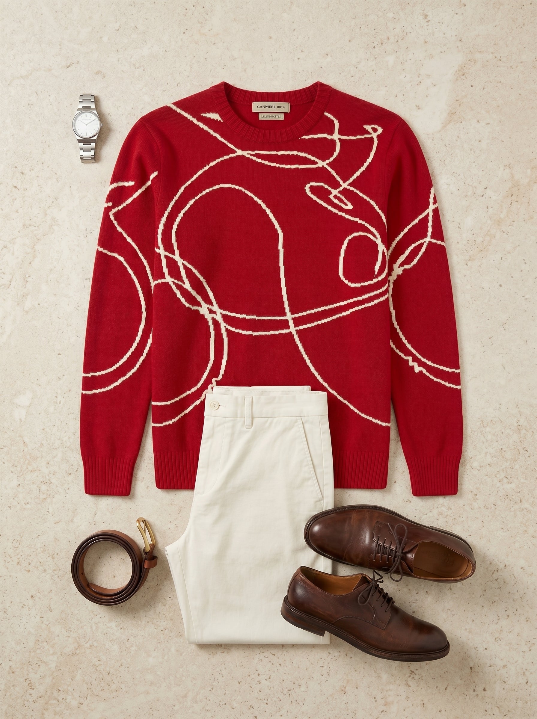 ZHILIFS | Men's Patterned Crew Neck Pullover — Red