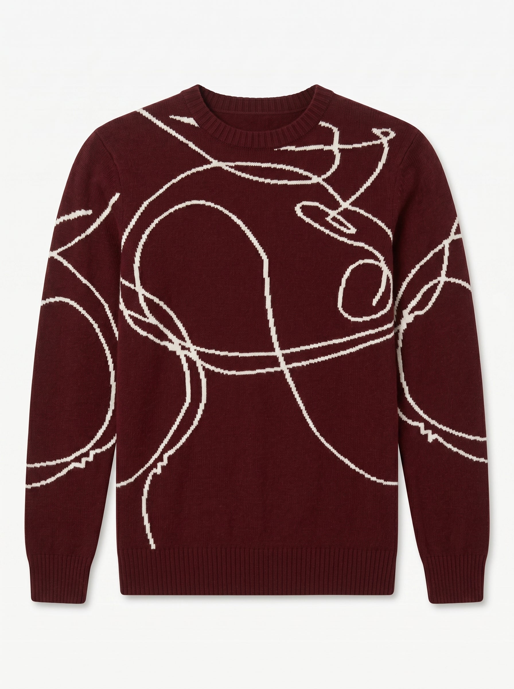 ZHILIFS | Men's Patterned Crew Neck Pullover — Wine red