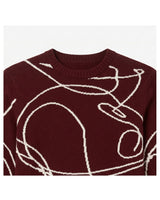 ZHILIFS | Men's Patterned Crew Neck Pullover — Wine red