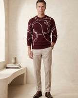 ZHILIFS | Men's Patterned Crew Neck Pullover — Wine red