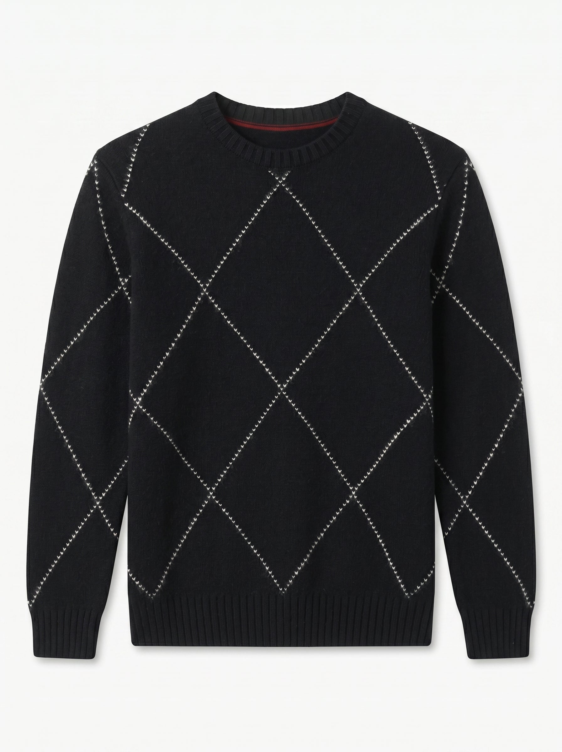 ZHILIFS | Men's Argyle Crew Neck Pullover — Black