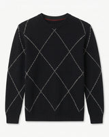 ZHILIFS | Men's Argyle Crew Neck Pullover — Black