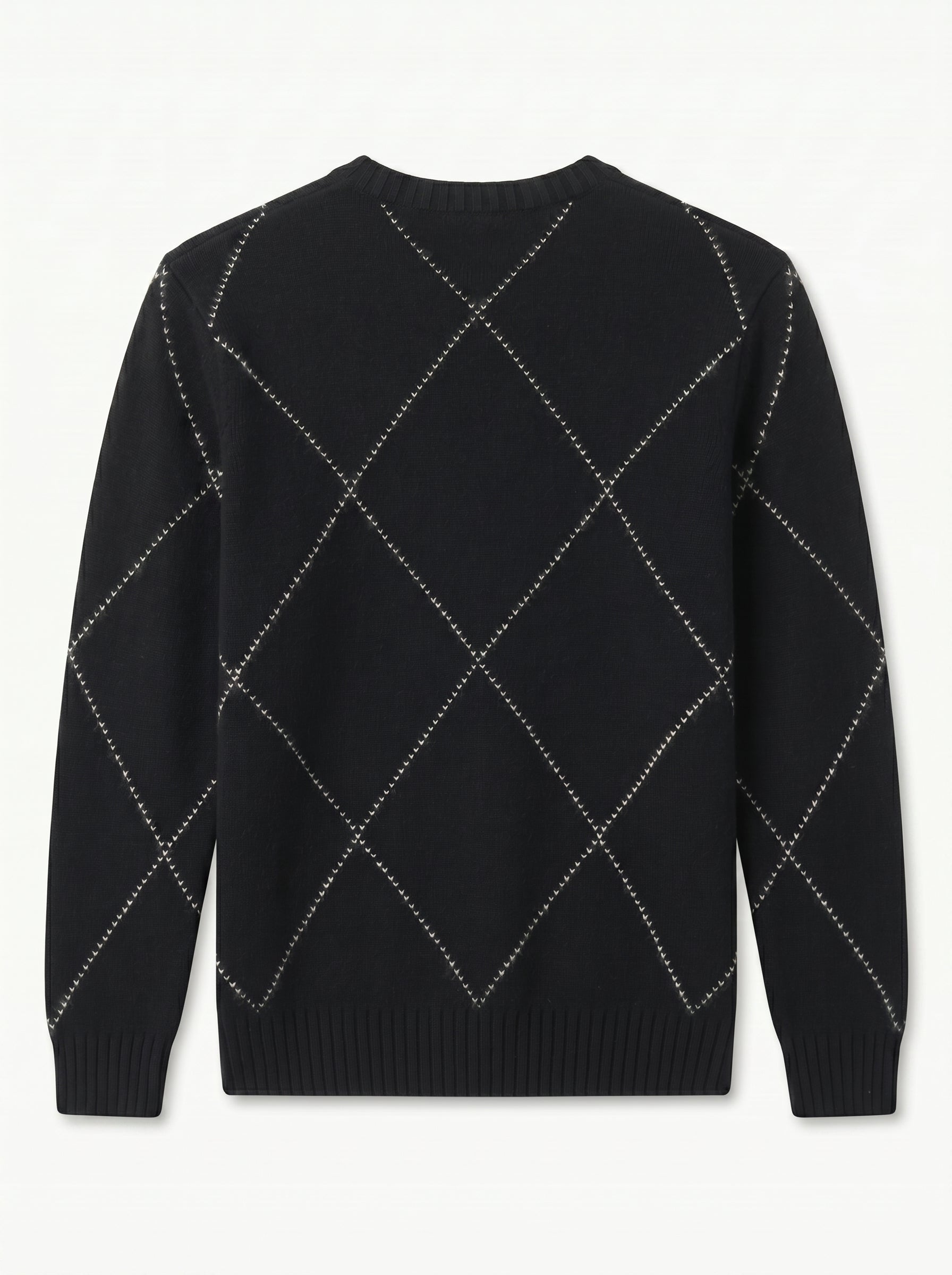 ZHILIFS | Men's Argyle Crew Neck Pullover — Black