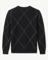 ZHILIFS | Men's Argyle Crew Neck Pullover — Black
